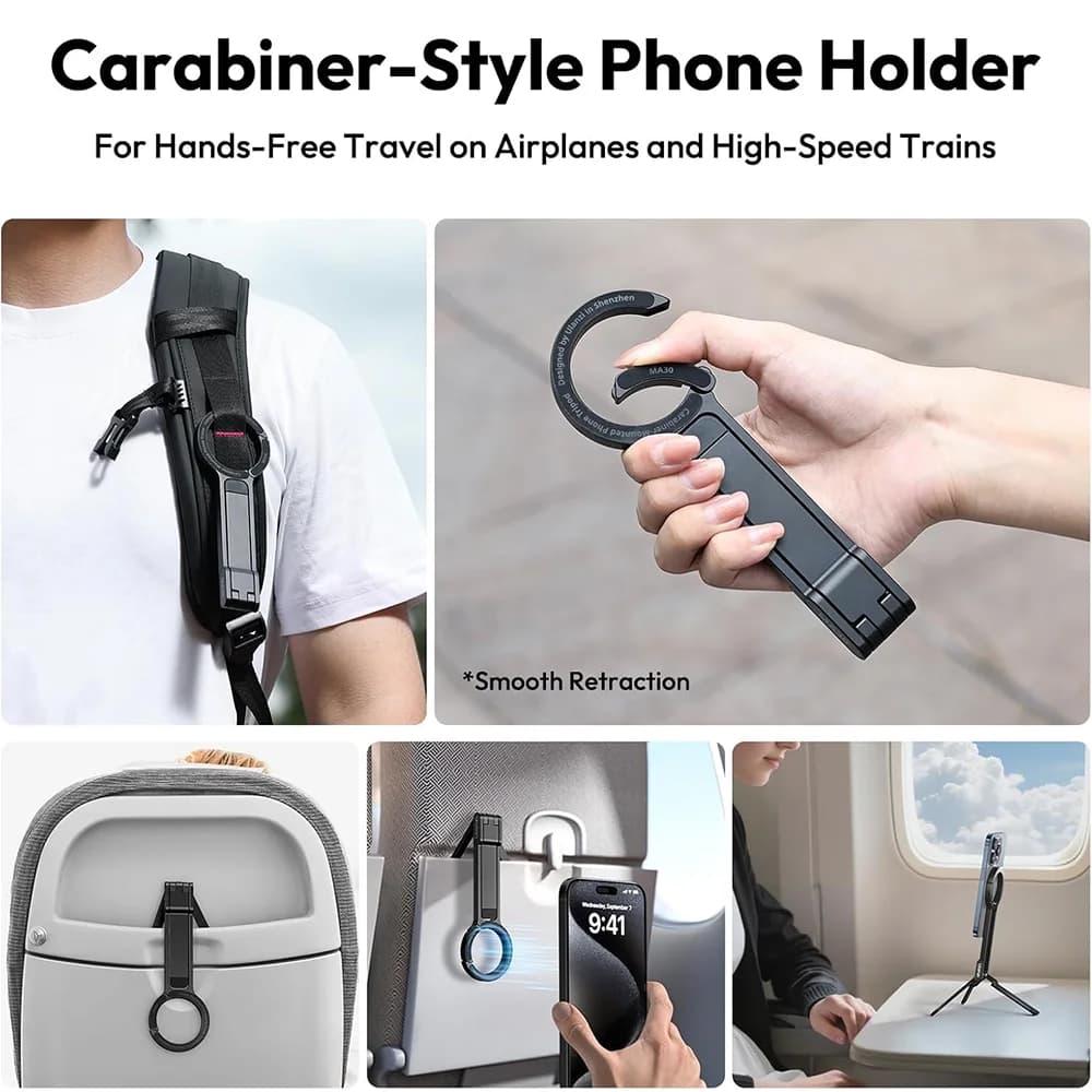 Alloy Magnetic Phone Tripod Foldable Portable Stand Carabiner-Mounted Desk Support with 3 Magnetic Rings for iPhone 14 15 Xiaomi