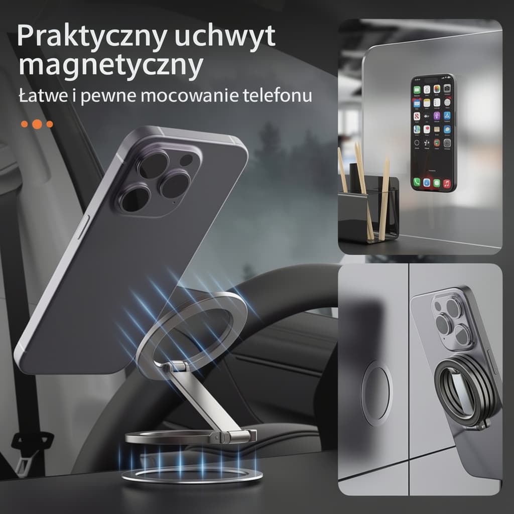 Magnetyczny, składany uchwyt do telefonu